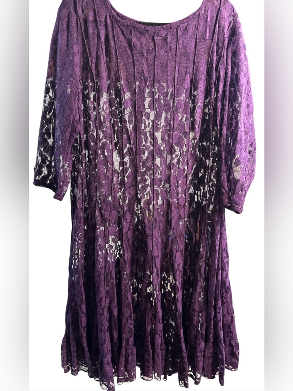MSK Purple Lace Fit & Flare Dress with Satin Waist Tie - Picture 3 of 7